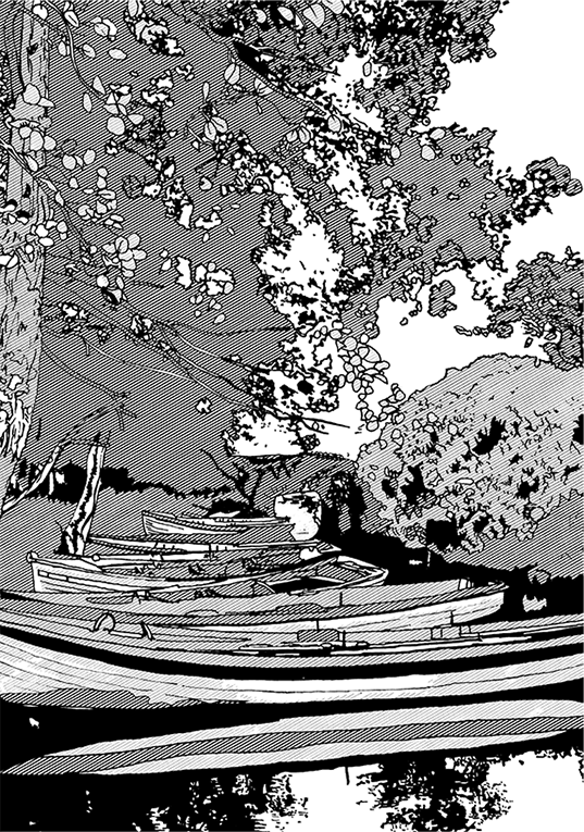 Black and white line illustration